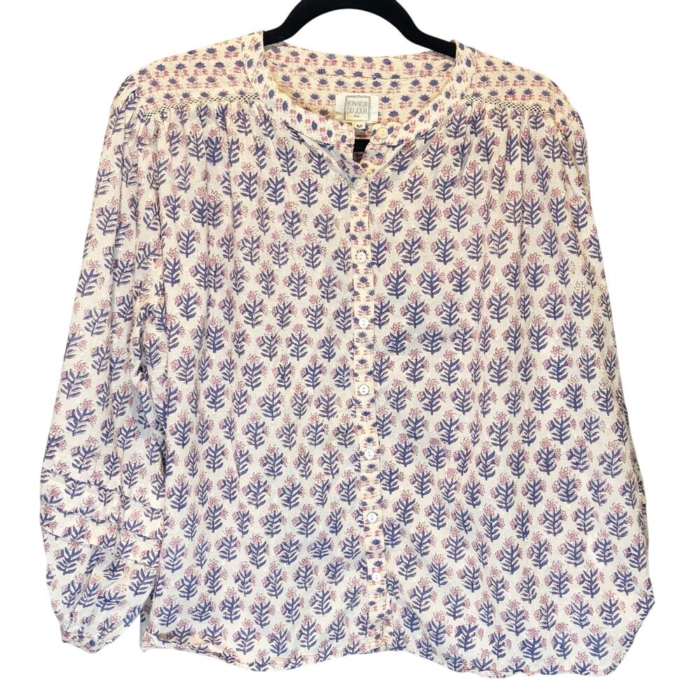 Bonheur Du Jour Floral Print Boxy Fit Button Front Blouse - size Medium